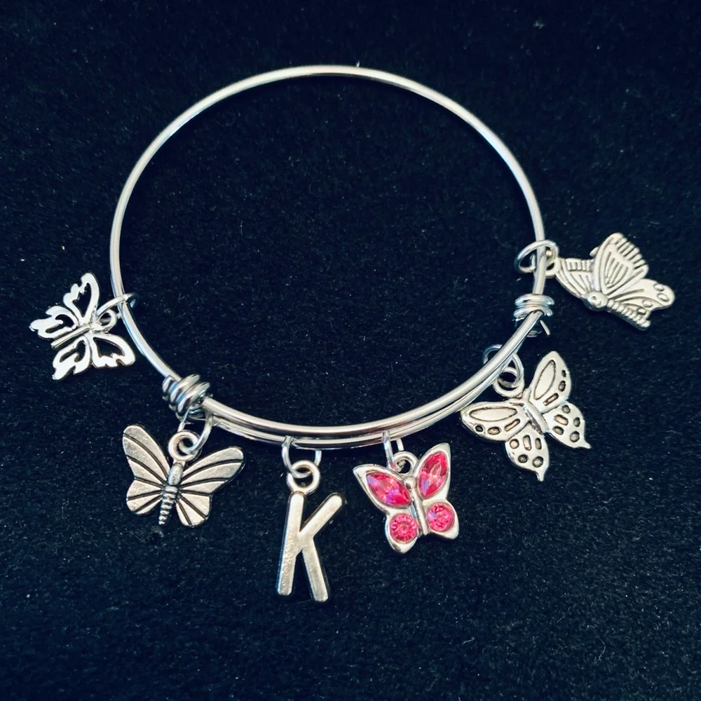 Girls Butterfly themed bangle bracelet personalized